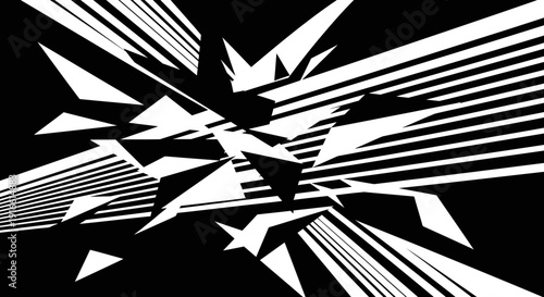 Abstract Dynamic Black and White Background with Fragmented Exploding Shapes