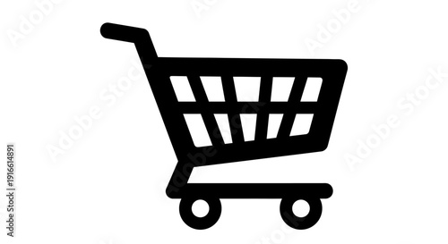 Simple Black Shopping Cart Icon for E-commerce on Isolated White Background