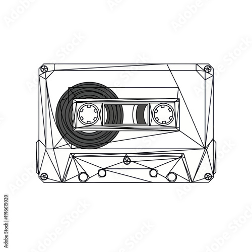 Vintage audio cassette tape, line art illustration, retro music concept
