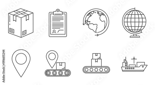 Line Art Logistics and Delivery Icons Set for Shipping and Supply Chain Management on isolated white background.