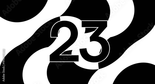 Bold Number 23 on Abstract Black and White Wavy Background