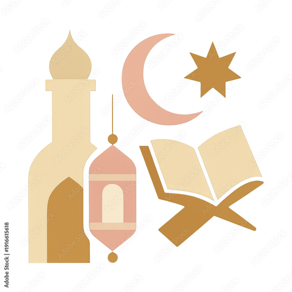Obraz premium PNG Islamic symbols in minimalist design.