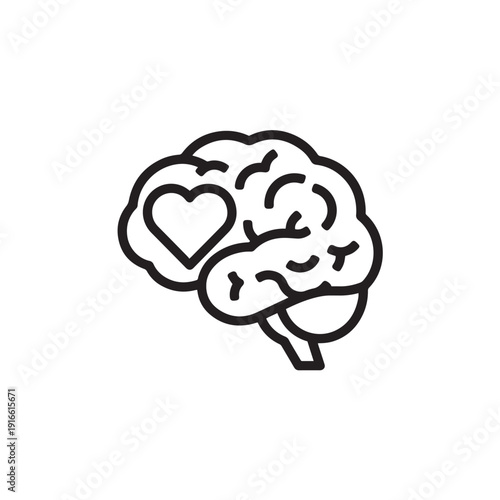 Simple black and white icon representing the critical connection between the human brain and emotional intelligence concepts