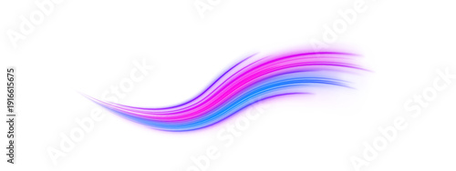 Dynamic blue and pink neon ribbons flow energetically. Tiny spark particles emphasize vibrant motion. Perfect futuristic glowing vector PNG.
