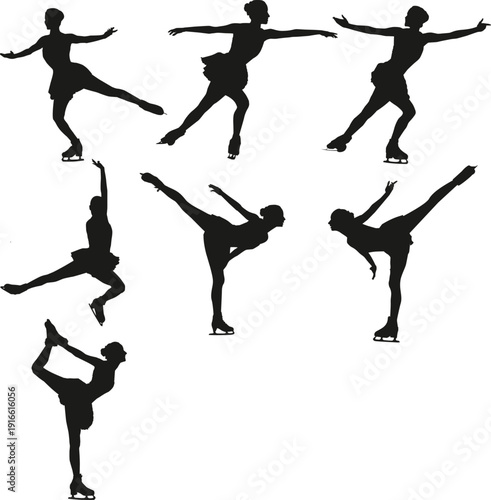 A Set of Collection of Figure Skating Silhouette 