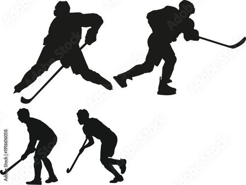 A Set of Collection of Hockey Player Silhouette 