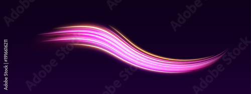 Glowing spiral trails of neon light flow elegantly. Tiny sparks scatter along twisting paths. Ideal abstract energy illustration.
