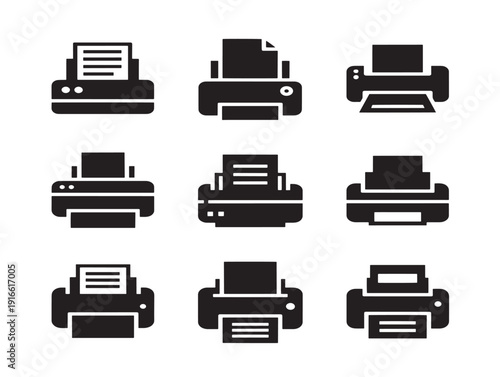 Professional printer icon silhouette with office productivity theme