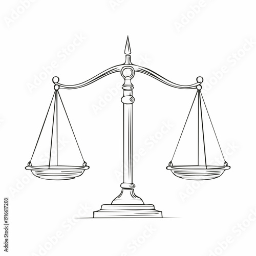 Continuous line vector of ancient scales, scales of justice, law on transparent background. editable stroke.
