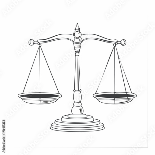 Continuous line vector of ancient scales, scales of justice, law on transparent background. editable stroke.