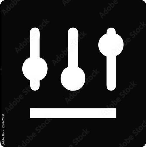 A black square with three white knobs and a horizontal line at the bottom.