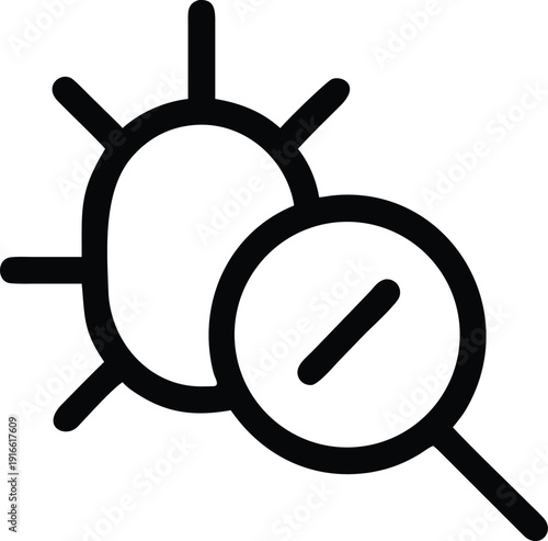 Magnifying glass examining a sun-like object with rays emanating outward