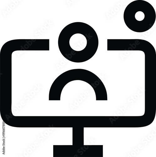 A graphic representation of a person using a computer with a headset