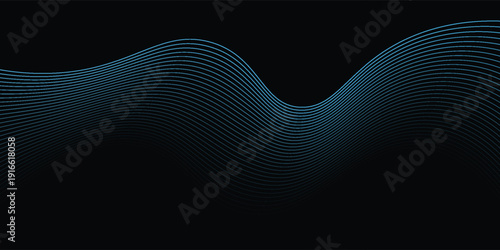 abstract wavy lines background. Vector wave lines smooth flowing dynamic blue green gradient light isolated on black background.