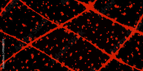 Abstract expressionist pattern of red splatters and lines on black