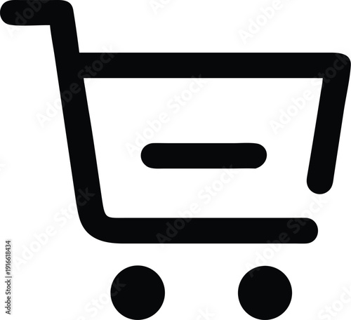 A black and white outline of a shopping cart with two wheels and a handle