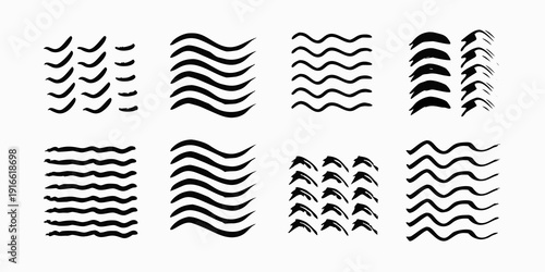 Abstract black lines arranged in varying wave and curve patterns