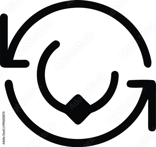 Circular arrows with a central chevron pointing downwards in a continuous loop