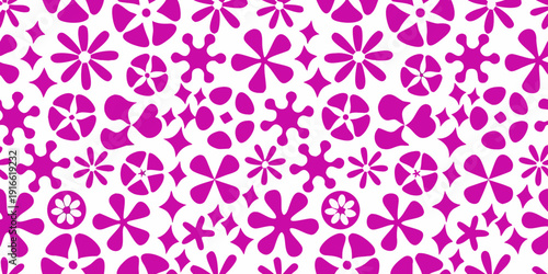 Bright pink floral pattern with stylized blossoms and diamond shapes