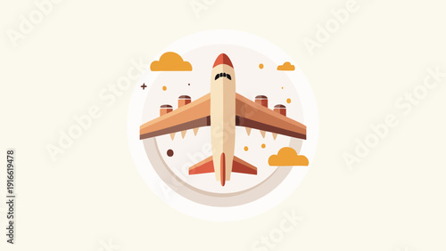 Modern flat design illustration of a passenger airplane taking flight, symbolizing global travel, aviation, and reaching new destinations with a minimalist aesthetic