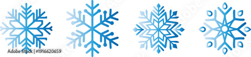 set of blue gradient snowflake icons vector illustrations ideal for winter season designs weather forecasts and festive holiday projects
