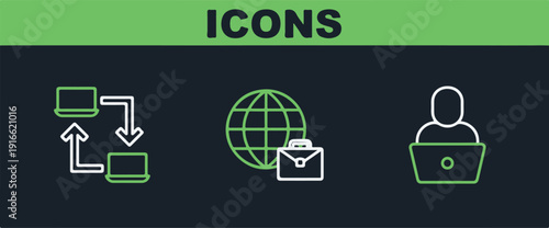 Set line Freelancer, Online working and icon. Vector