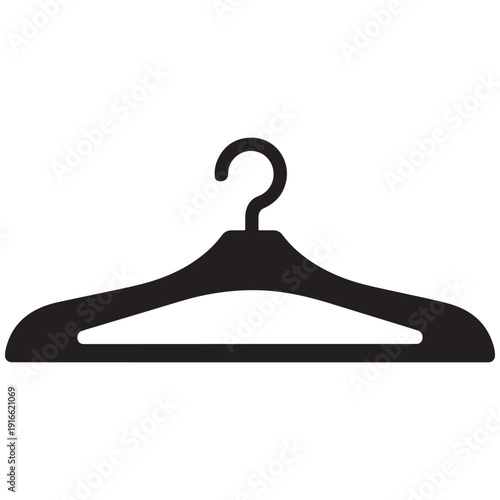 Clothes Hanger Silhouette With Hook And Shoulder Bar, Minimal Garment Hanger Vector Icon For Wardrobe, Retail Display And Clothing Care