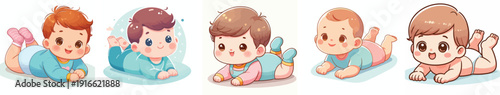 Vector of a baby lying on its stomach. Vektor, icon, set icon, minimalist, flat, illustration