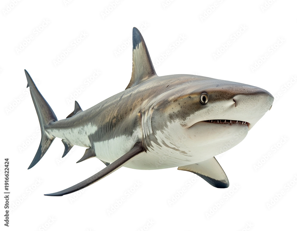 Fototapeta premium Shark swimming through water with streamlined body and pointed fins