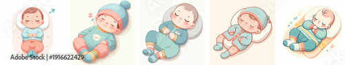 Vector baby sleeping. Vektor, icon, set icon, minimalist, flat, illustration