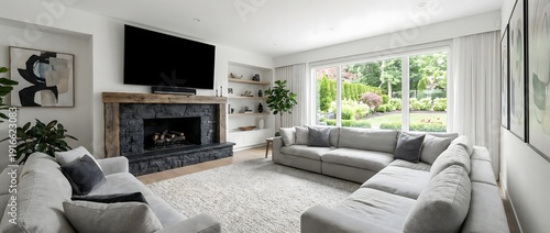 Cozy Modern Living Room with Natural Light and Stylish Decor Featuring a Comfortable Sofa Set