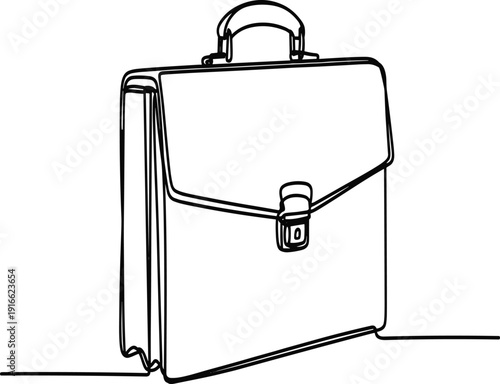 Black and white line of a vintage school satchel with a handle and clasp line school satchel