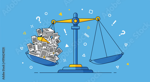 Electronic waste crisis: A balance scale overloaded with old computers, symbolizing the global e-waste problem, recycling challenges, and sustainable tech.