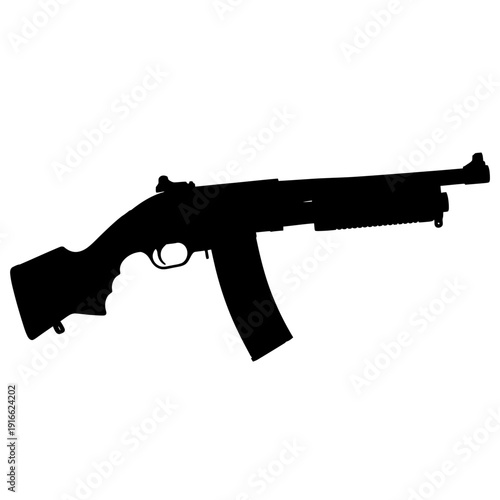 Silhouette of a black shotgun isolated on white background, weapon concept.