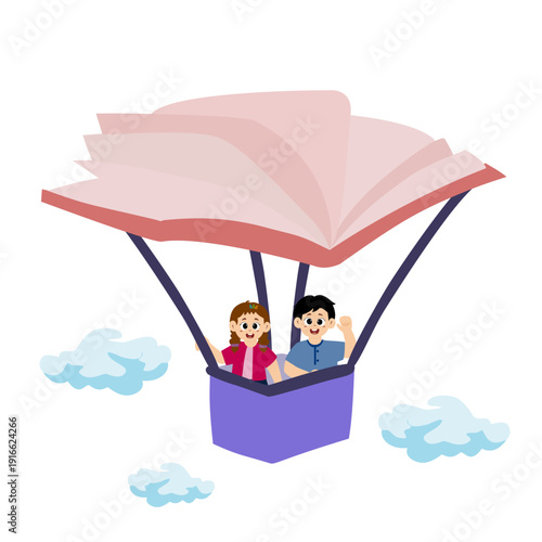 Cute little kid reading a story on World Book Day, story time for kids