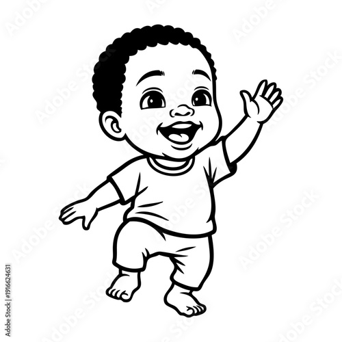 Niño pequeño alegre de raza negra bailando 