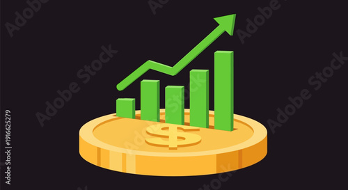 Financial Growth Chart on Golden Coin with Dollar Sign.