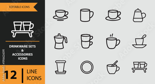 Drinkware Sets And Accessories Outline Icon Pack For Beverage Serving Designs