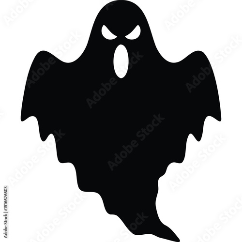 Scary Black Ghost Silhouette with Open Mouth and Angry Eyes