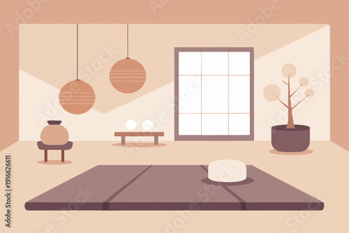 Minimalist japanese style room with zen elements