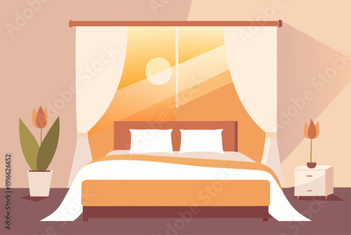 Cozy bedroom with a canopy bed and plants