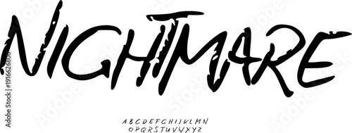 Nightmare Scary Horror Script Font Alphabet Vector, Bold Hand-Drawn Brush Typeface for Halloween Branding, Thriller Movie Titles, and Creepy Poster Design - Edgy Lettering Set