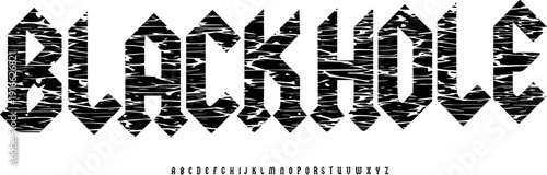Blackhole Bold Decorative Font, Unique Scratched Surface Alphabet Set, Versatile Display Typeface for Heavy Industrial Branding, Action Movie Titles, Apparel Design, and High-Impact Advertising Art