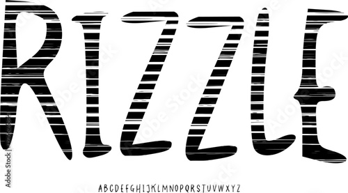 Rizzle Bold Decorative Font, Unique Motion Blur Alphabet Set, Versatile Display Typeface for High-Speed Sports Branding, Futuristic Web Headers, Apparel Graphics, and Visual Identity Projects