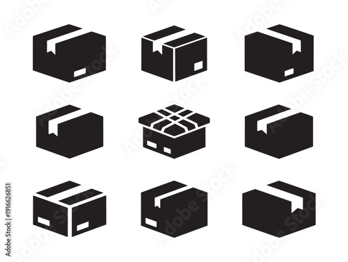 Modern cardboard package silhouette in sleek logistics style