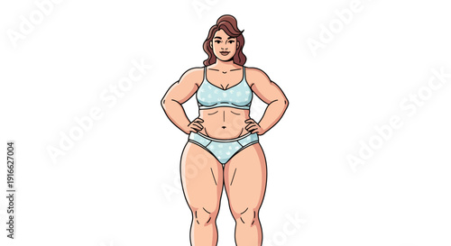 Confident woman standing with hands on hips embracing body positivity illustration
