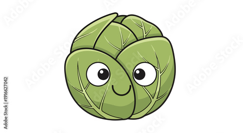 Delightful brussel sprout cartoon character with cute facial expression and happy smile illustration