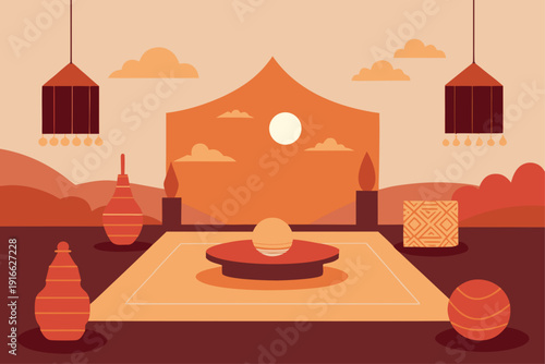 Wallpaper Mural A serene desert scene with a tent and lanterns at sunset Torontodigital.ca