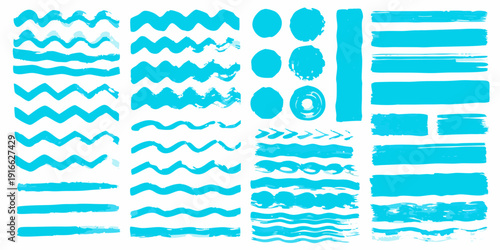 Collection of abstract turquoise brushstrokes and wave like shapes