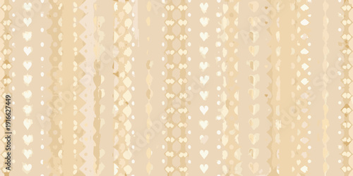 Delicate beige background featuring repeating heart and bow patterns
